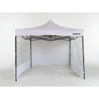 Gazebo Philco 3x3 Mts Con Paredes Y VentanasDe Exterior Blanco de Acero