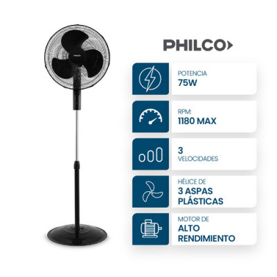 Ventilador De Pie Philco 18´´ Con Control Y Touch 3 Aspas Negro