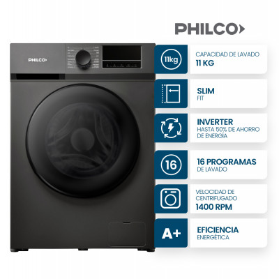  Lavarropas Carga Frontal 11Kg Philco Dark Gray 