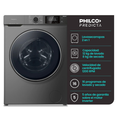 Lavasecarropas Predicta Carga Frontal 12Kg Dark Grey Philco