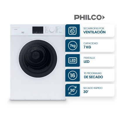 Secarropa Philco 7kg Blanco Secado Rápido