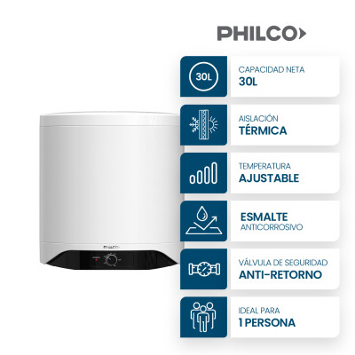 Termotanque Eléctrico Philco 30Lts Conexión De Agua Inferior