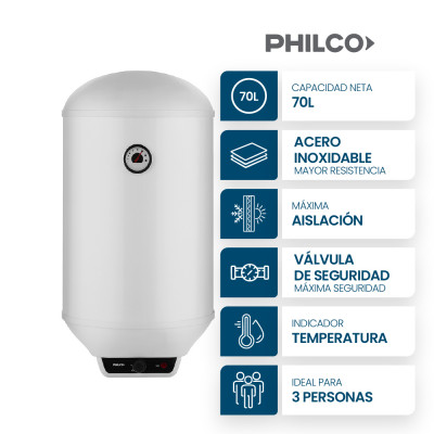 Termotanque PHILCO 70lts Mecánico Blanco